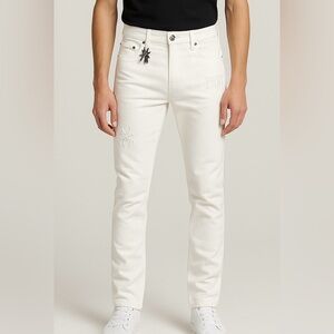 Pain brand men’s White skinny Jeans embroidered spider 5 pocket size 28
